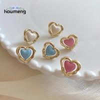 HOUMENG ต่างหูแฟชั่นสำหรับผู้หญิงโลหะผสมกลวงออกลูกอมน่ารักมีหลายสีต่างหูสไตล์เกาหลีตุ้มหูรูปหัวใจหยดน้ำมัน