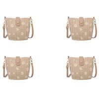 10X Small Daisy Straw Woven Womens Messenger Bag Fashion Chain Bucket Bag Bohemian Handbag Schoolgirl Bag Khaki