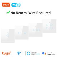 Smart Wifi Tuya Light Switch No Neutral Wire Touch Panel EU Wall Switch Wireless Remote Control Voice Control Alexa Google Home