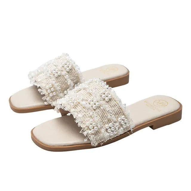 ขายดีที่สุด-ioztt2023-large-size-42-43-slippers-for-2022-sandals-flat-with-pearls-soft-sole-no-back