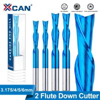 XCAN 2 เครื่องตัดขลุ่ย 3.175-12mm Shank Left Hand Down Cutter Carbide Spiral End Mill สําหรับตัดอลูมิเนียม CNC Router Bit