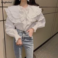 Women Shirts Lovely Vintage White Female Sweet Leisure Lantern Sleeve Students Ruffle Tops Mujer Blu. Chemisier Fashion News