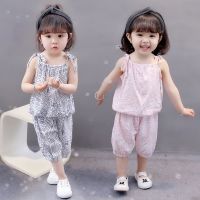 New Product Promotion Loose Short Top Baby Girl Clothing Suspender Sleeveless Printed 2-Piece Set Top Shorts Girls Suit Childrens Ladies Shirts Short-Sleeved Cheap Beautiful Summer Thin Style