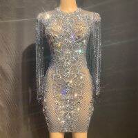 【YD】 3 Colors Sparkly Rhinestones Leotard One-Piece Costume for Dj Female Nightclub Stones Stretch Bodysuit