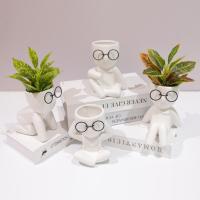 Home Supplies Succulent Pot Eye-catching Creative Shape Ceramic Plant Pot Sitting Human Shaped Planter Pot Desktop Ornament