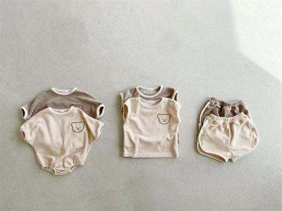 [COD] style infant matching short-sleeved loose casual T-shirt two-piece set embroidered bear romper