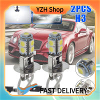 YZH Shop หลอดไฟไฟรถยนต์ Led H3 2ชิ้น,ไฟฉายไฟหน้ารถตัดหมอกคบเพลิงหลอดไฟสำรองไฟ360องศาสีขาว6000K