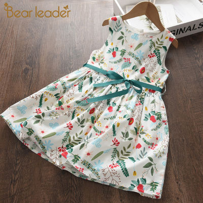 Bear Leaderฤดูร้อนใหม่เด็กชุดสาวแขนกุดVestidos A-Lineผ้าฝ้ายพิมพ์ลายดอกไม้เสื้อผ้าเด็กเจ้าหญิงสาวทารกชุด