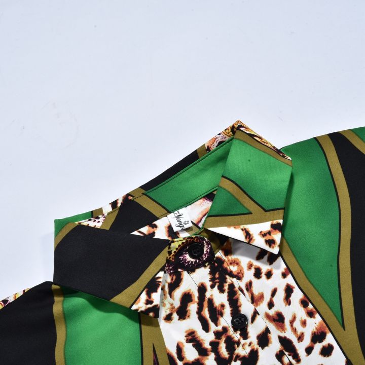 แฟชั่นสตรี2023ฤดูใบไม้ร่วงเดรสเสื้อชีฟองลายเสือดาวหลากสี