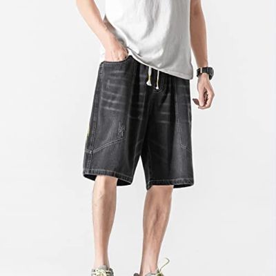 FLOYINM Mens Printed Knee Length Loose Plus Size Cropped Pants Plus Size Mens Summer Denim Shorts (Color : D, Size : 4XLcode)
