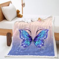 Blue butterfly bedding microfiber blanket thickened blanket