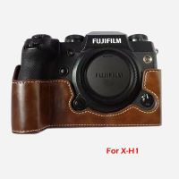 กระเป๋ากล้องปกหนัง PU แบบพกพาเคสด้านล่างสำหรับ Fuji Fuji Fuji Fuji Fuji Fuji Fuji เคสห่อหุ้ม Xh1half มีที่เปิดแบตเตอรี