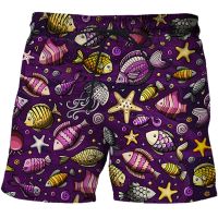 Marine Organism Shell Fish Funny Graphic Beach Pants Summer Boys Girls Swim Shorts 3D Print Harajuku Style Men Surffing Shorts