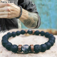 【Fairy Castle】สร้อยข้อมือผู้ชายหินภูเขาไฟลูกปัดหินลาวาธรรมชาติสร้อยข้อมือพระพุทธรูปทิเบตสร้อยข้อมือดิฟฟิวเซอร์ของขวัญเครื่องประดับสำหรับผู้ชาย