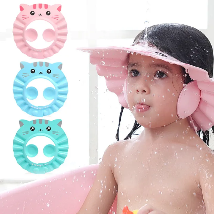Cute Cartoon Baby Shower Cap Newborn Adjustable Hair Wash Hat Infant Ear Protection Safe Kids Shampoo Shield Bath Head Cover