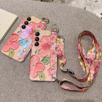 เคสSamsung A54 A34 A24 A14 M14 พร้อมสายยาวลายดอกไม้สวยงามปลอกอ่อน Galaxy A54 A34 A24 A14 M14 ฝาครอบโทรศัพท์