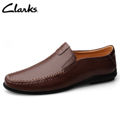 Clarks_ ของสะสม Cambro Step รองเท้าสลิปออนหนังสีน้ำตาลเข้มลำลองสำหรับผู้ชาย