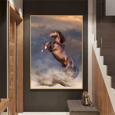 ภาพเขียนติดผนังรูปม้าผ้าใบรูปสัตว์ม้าสมัยใหม่โปสเตอร์และภาพพิมพ์การตกแต่งบ้านสำหรับห้องนั่งเล่น (ไร้กรอบ) เฮหยวนอนาคต