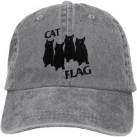 Unisex Black Flag Cat Vintage Washed Twill Baseball Caps Adjustable Hat Funny Humor Irony Graphics Of Adult Gift Gray