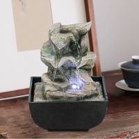 Tabletop Fountain With LED Lights - 3-Step Rock Falls Indoor Waterfall Feature - Calming And Relaxing Water Sound Home Decor