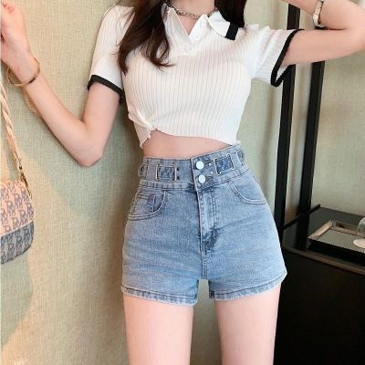 Korean High Waist Light Blue Womens Jeans Shorts Show Thin Wide Leg Pants 2021 New Spring And Summer Casual Loose A-line