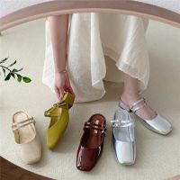 ō✨[พรีออเดอร์] Mary Jane Shoes รองเท้าเปิดส้นตัวเข็มกัดฝังเพชรเรียบหรู 4 color(size35-39)