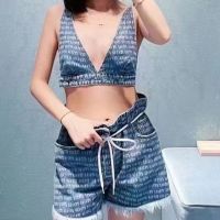 【High Quality】New Denim Bra With High Waisted Elastic Denim Shorts for Women