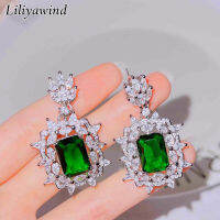 Liliyawind Light Luxury Emerald Square Crystal Silver Plated Flower Drop Earrings For Women A8