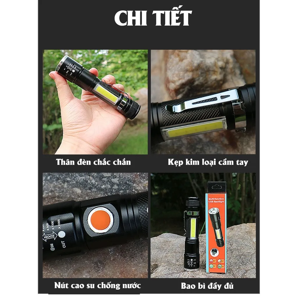 ✓□♟ Đèn Pin Led Siêu Sáng Chip COB Sạc USB Nam Châm Siêu Hút Cho Thợ Sửa Ô  tô Máy Móc Cơ Khí - Gắn Vào Xe Đạp