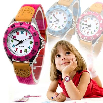 นาฬิกานาฬิกาควอตซ์เด็กผู้ชายเด็กผู้หญิงน่ารักสำหรับเด็กสายรัดผ้าเวลานักเรียนนาฬิกาข้อมือของขวัญ