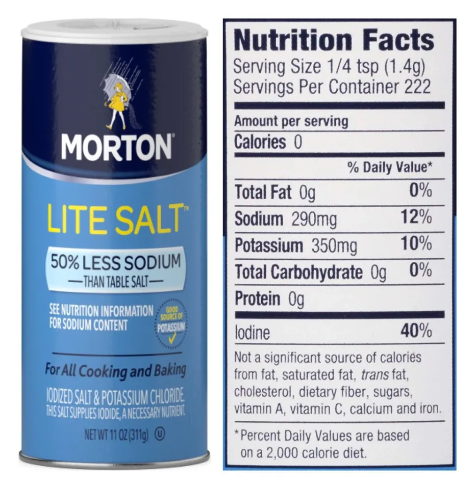 Morton Lite Salt 50% Less Sodium than Table Salt Iodized Salt and