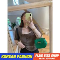 Plus size เสื้อผ้าสาวอวบ เสื้อยืดสาวอวบอ้วน ไซส์ใหญ่ ผู้หญิง เสื้อยืดครอป ทรงหลวม แขนสั้น คอเหลี่ยม ฤดูร้อน สไตล์เกาหลีแฟชั่น