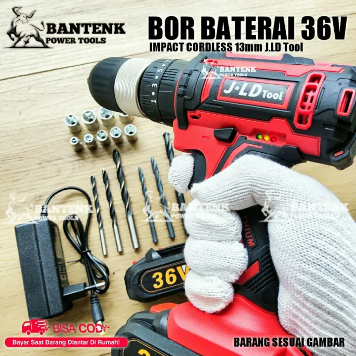 IMPACT CORDLESS DRILL J36 JLD 36V. BOR BATERAI IMPACT. BOLAK BALIK