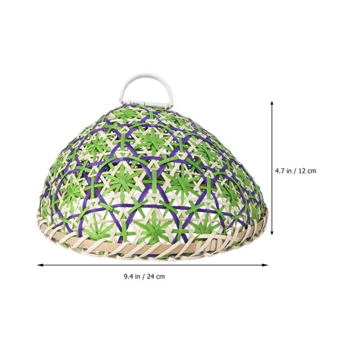 bamboo-weaving-dustproof-cover-with-plate-creative-food-tray-vegetable-fruit-bread-dishes-tent-basket-random-color