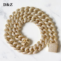 D&amp;Z New 19mm Heavy Prong Cuban Link Chain Spring Buckle Necklace Iced Out CZ Stones With Solid Back For Men Hip Hop Jewelry