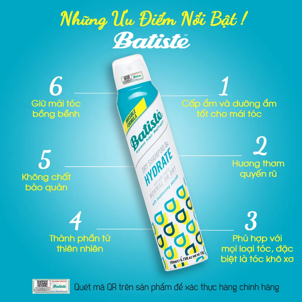 Dầu Gội Khô Tạo Độ Phồng Cho Tóc Batiste Instant Hair Refresh Dry Shampoo  200ml | Lazada.vn