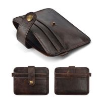 Cowhide Leather Silm Mini Wallets Credit Bank Card Holder with Clasp Design Small Money Coin Purse Fashion Clutch Woman Man Bag