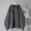 Áo khoác hoodie zip wzs tem su xám chì vải nỉ lót bông form rộng unisex - ảnh sản phẩm 1