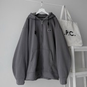 Áo khoác hoodie zip WZS TEM SU xám chì vải nỉ lót bông form rộng unisex