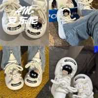 【Ready】? Anthony womens shoes with open smile white deer same style couple canvas shoes low top heightening black and white big head sneakers spring and summer