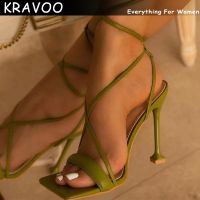 KRAVOO Women Shoes Cross Strap Female Sandals Square Head Womens Slippers Wine Glasses Heel Womens Sandal Solid Summer 2023