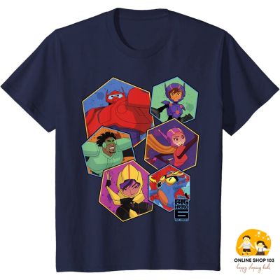 เสื้อยืดลำลองเสื้อยืด พิมพ์ลายกราฟฟิค Disney Big Hero 6 TV Series Group Six Hex แฟชั่นสําหรับเด็กผู้ชาย และเด็กผู้หญิงS