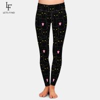 【VV】 LETSFIND 2020 New Waist Leggings Fashion Cats Pattern Silk Print Elastic