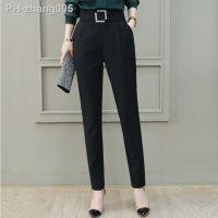 2022 Fashion Intellectual Diamonds Straight Pants Spring Autumn All-match Pockets Black Haren Small Feet Nine Points Trousers