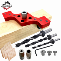 งานไม้6810มม. แนวตั้ง Pocket Hole Jig Self Centering Dowel เจาะ Guide Pin Fixture เลื่อนเจาะ Punch Guide Set