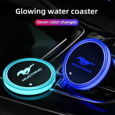 [2023] 2ชิ้น7สีไฟ LED ที่รองแก้วสำหรับ Ford Mustang Mach-E Shelby GT500อินเตอร์เฟซที่ USB ไฟถ้วยน้ำรถรถไฟเหาะ