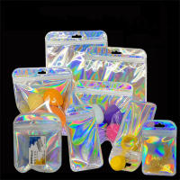 50pcs Handicrafts Laser Bag With Hang Hole OPP Pouches Transparent Iridescent Ziplock Bag Plastic Seal Bags