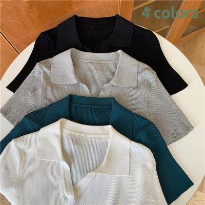เสื้อยืดผู้หญิง Solid Simple Crop Tops Skinny 4สีขายร้อน Basic นักเรียนอินเทรนด์ทั้งหมดตรงกับฤดูร้อน Ulzzang ใหม่ Soft