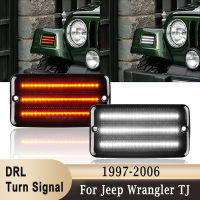 LED ด้านหน้าเลี้ยวไฟและกลางวันวิ่งไฟ DRL สำหรับรถจี๊ปแรงเลอร์ TJ 1997-2006รุ่นอัพเกรดกันชนหน้าโคมไฟ