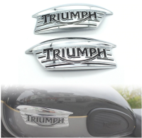 ราคาต่อ 2 ชิ้น ซ้ายขวา โลโก้ไทรอัมป์ ติดถังน้ำมัน Motorcycle 3D ABS Retro Gas Tank Emblem Fuel Badge Letter Decal Sticker For Triumph Bonneville T100 T120 T140 650 750 Scrambler Thruxton 900